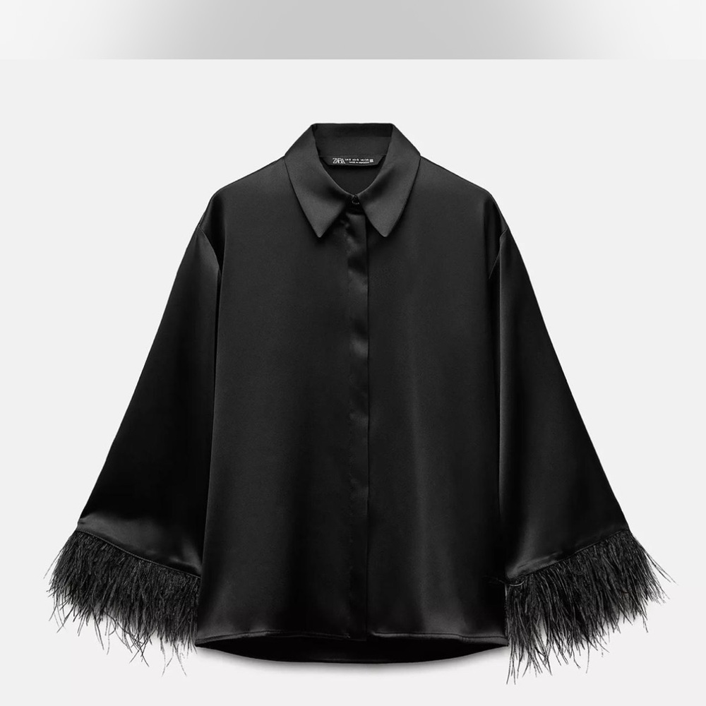 Zara Black Feather-Trimmed Women's Top